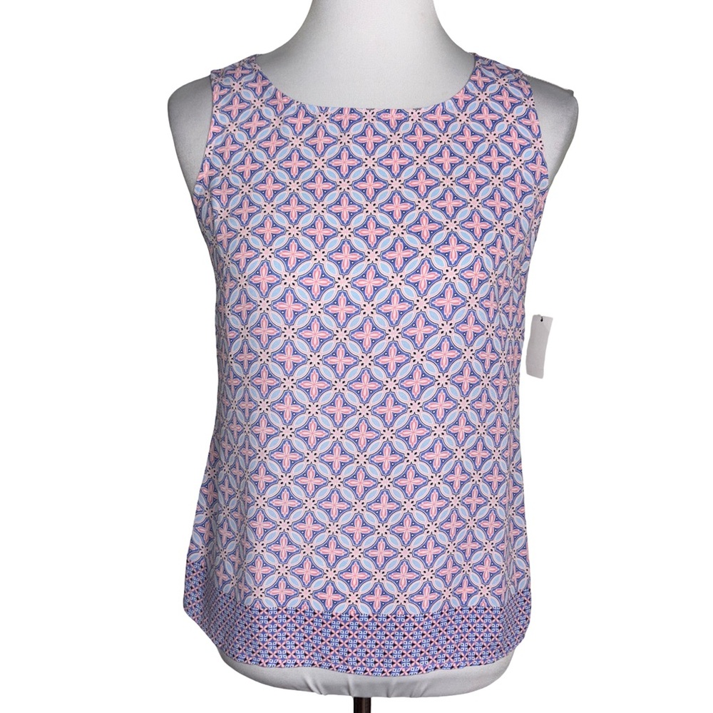 Talbots Geometric Sleeveless Blouse - Pink and Blue